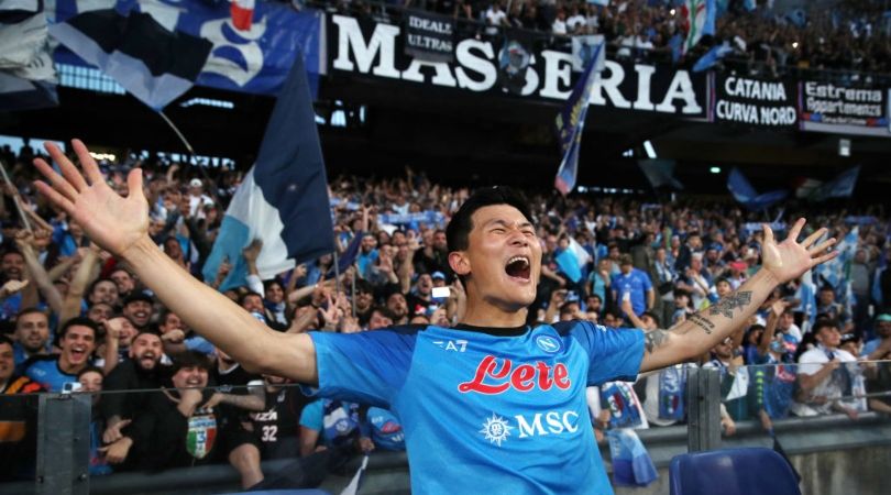 Napoli&#039;s Kim Min-Jae celebrating their Serie A title win