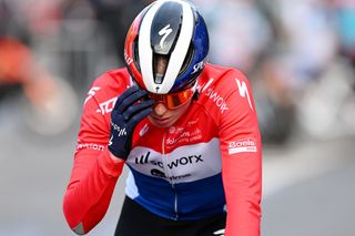 LIEGE BELGIUM APRIL 24 Demi Vollering of The Netherlands and Team SD Worx Protime crosses the finish line as third place during the 8th Liege Bastogne Liege Femmes 2024 a 1529km one day race from Bastogne to Liege UCIWWT on April 24 2024 in Liege Belgium Photo by Dario BelingheriGetty Images