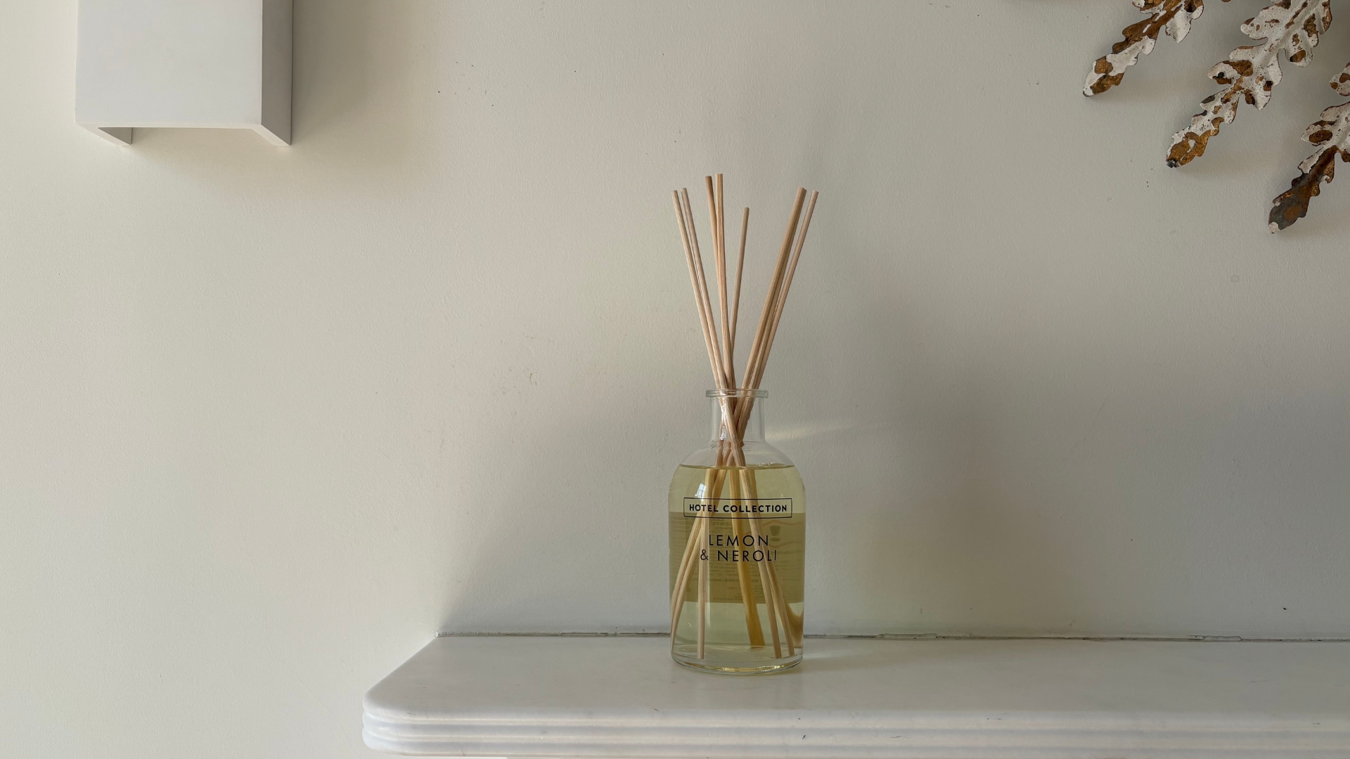 Aldi Lemon and Neroli Hotel Collection diffuser on the mantle