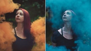 portrait photography tips: portrait photography of woman surrounded by coloured smoke