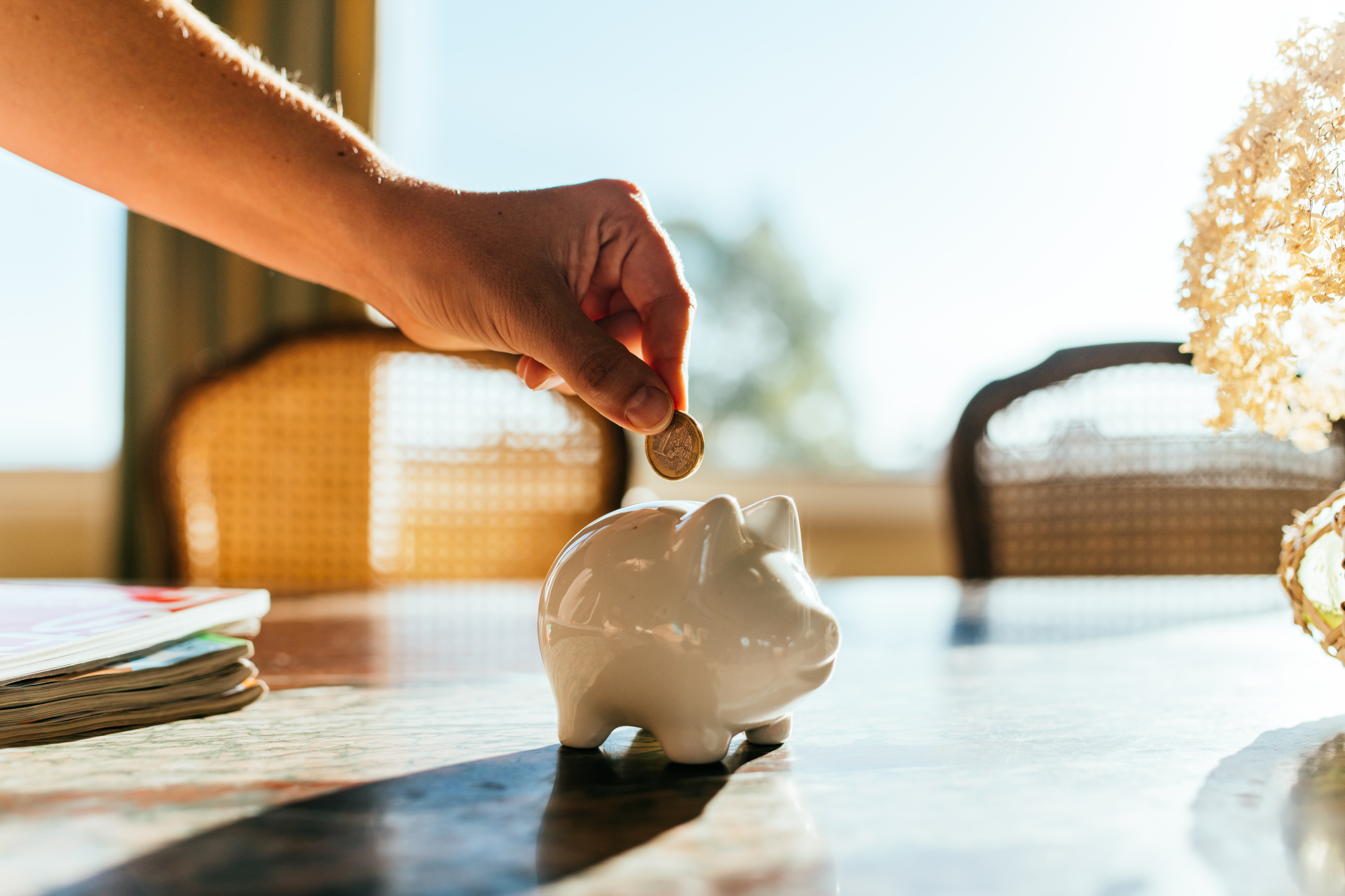 Person putting money in a piggy bank