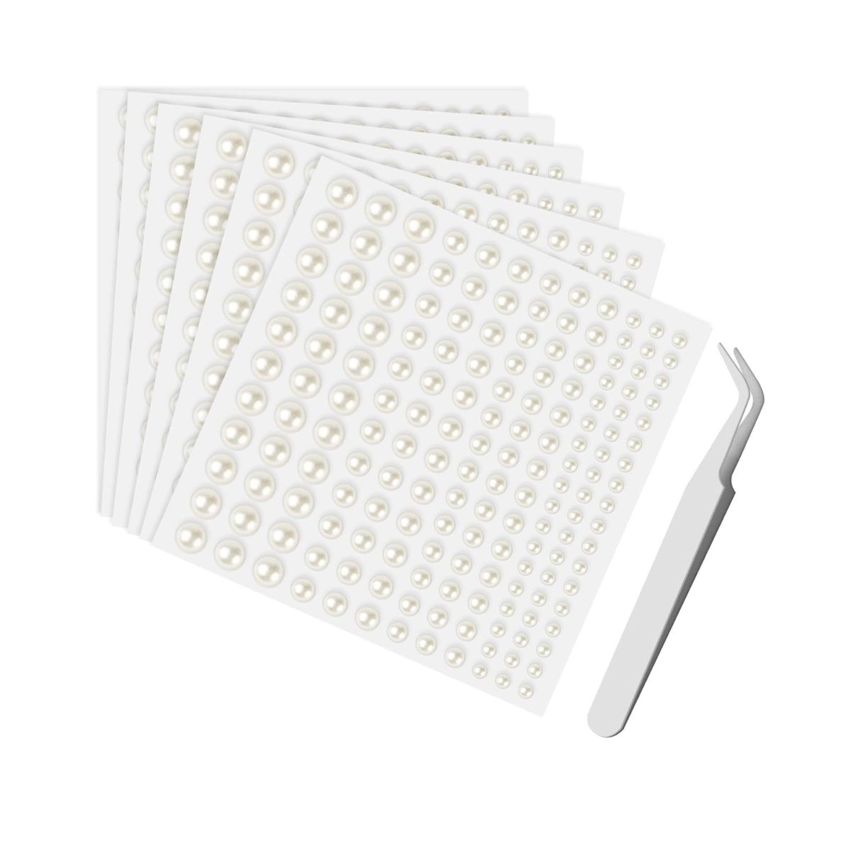 Sularpeak 990 pcs Pearl stickers, Self-adhesive beads, Stick on beads, Flat back beads, Small round pearl stickers for face, nail art, DIY, Scrapbooking Embellishments-3/4/5/6mm, with tweezers
