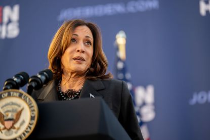 Vice President Kamala Harris speaks during a 'First In The Nation' campaign rally at South Carolina State University on February 02, 2024 