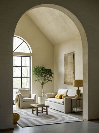 small living room with plaster walls and neutral color palette sofa.com