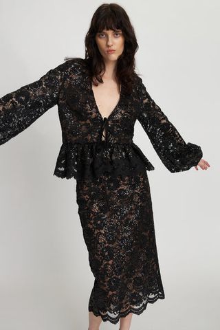 Lace Sequins Blouse - Black