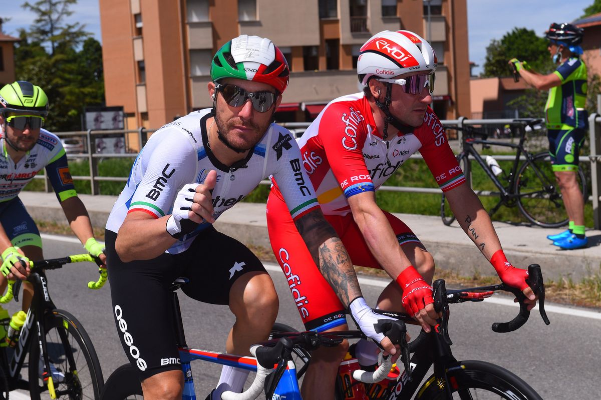 Giro d'Italia 2021 - 104th Edition - 5th stage Modena - Cattolica 177 km - 12/05/2021 - Giacomo Nizzolo (ITA - Team Qhubeka Assos) - Elia Viviani (ITA - Cofidis) - photo Dario Belingheri/BettiniPhoto&Acirc;&copy;2021