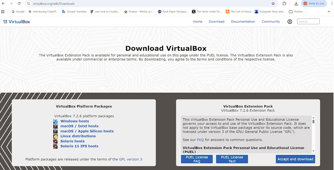 VirtualBox - Download screen
