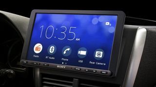 Sony Xav Ax8000 Car Stereo with menu on display in a car