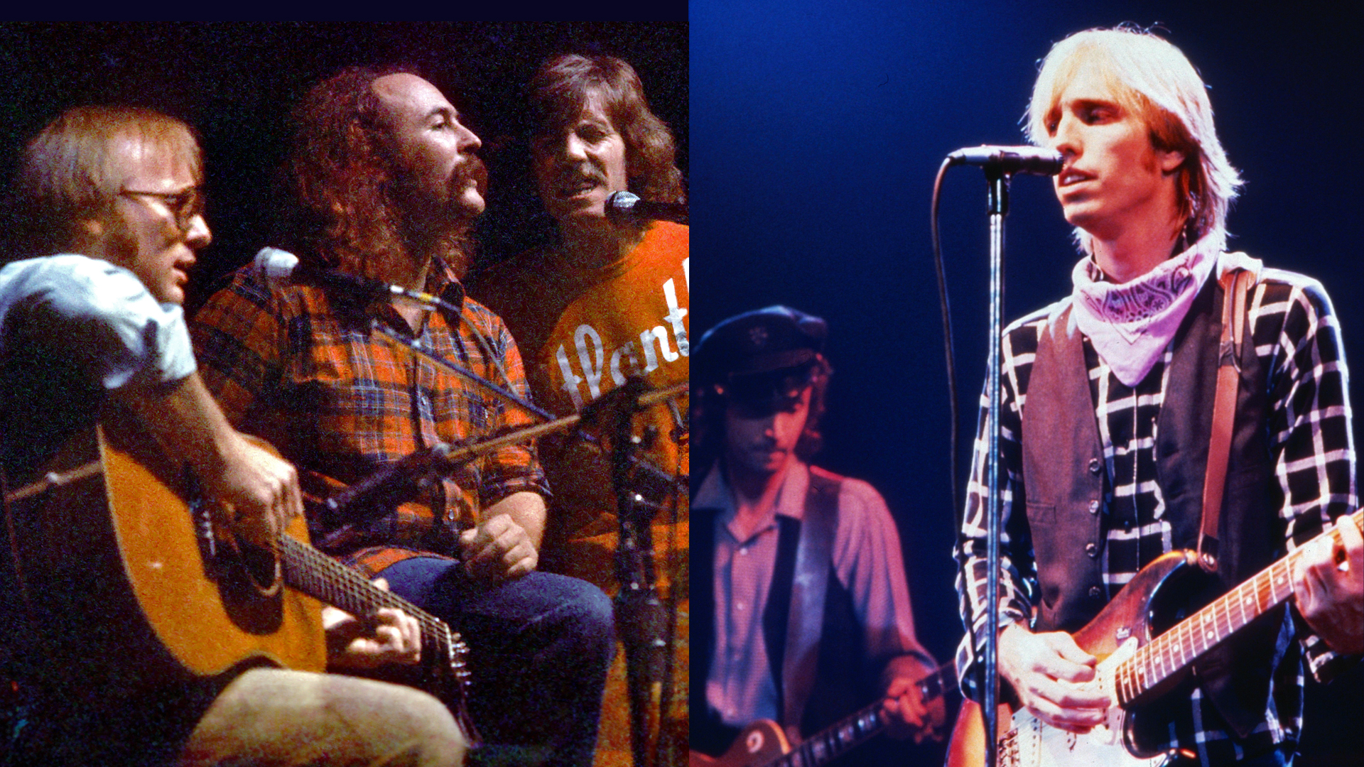 LEFT: Crosby Stills & Nash. RIGHT: Tom Petty and the Heartbreakers, perform on Rockpop in Concert, in Germany, 1983.