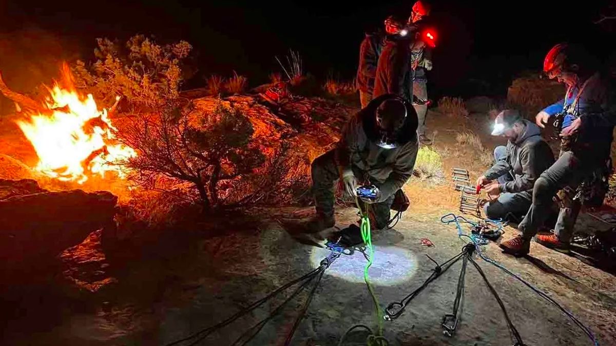 San Juan County Search and Rescue team assist a climber with his knee wedged into a crack in the rock for 12 hours in Indian Creek copy