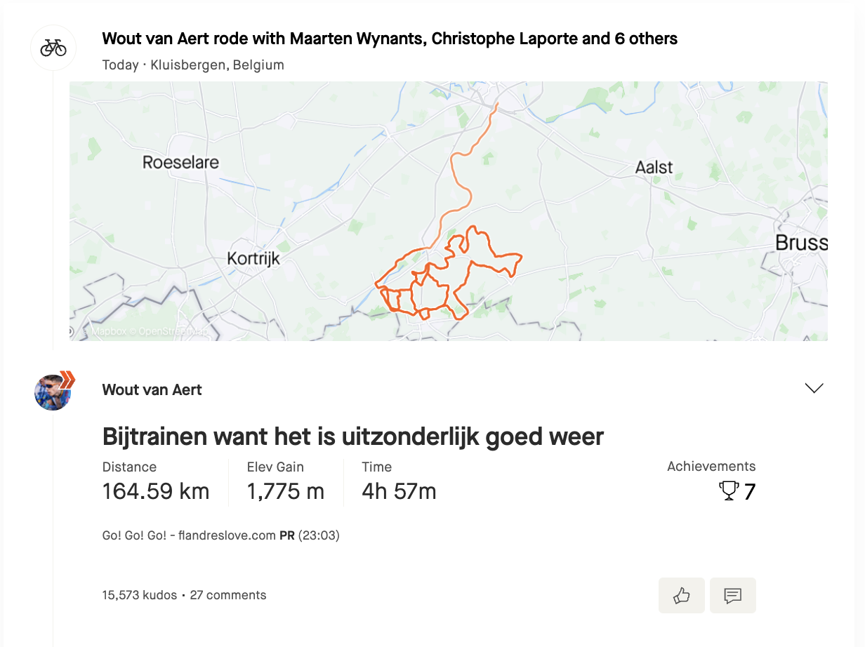 Wout van Aert's November 2023 Flanders recon training rides on Strava