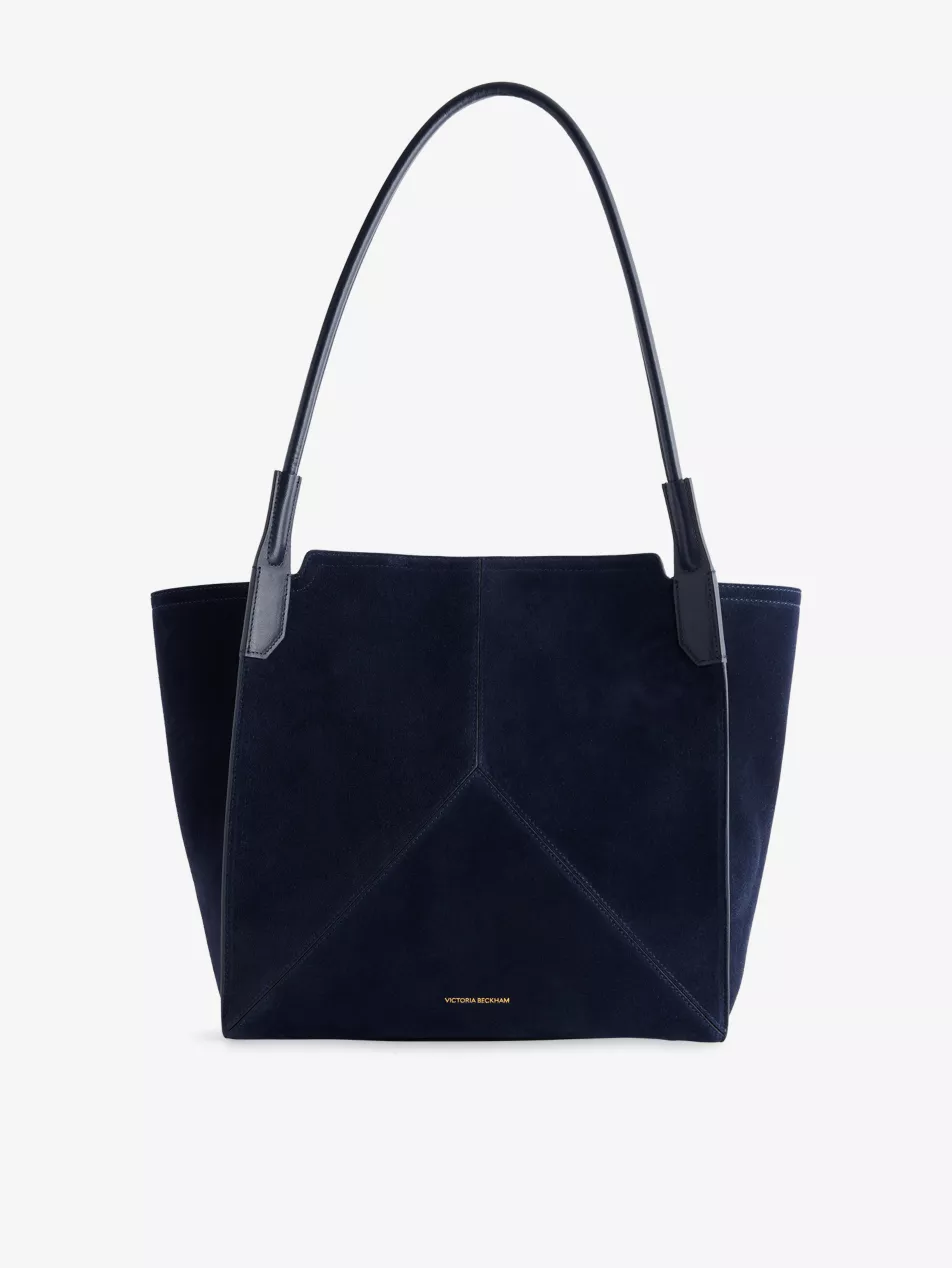 Foil-Print Logo Soft Leather-Suede Tote Bag