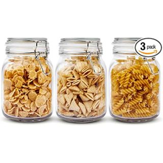 Three glass jars with fitted lids
