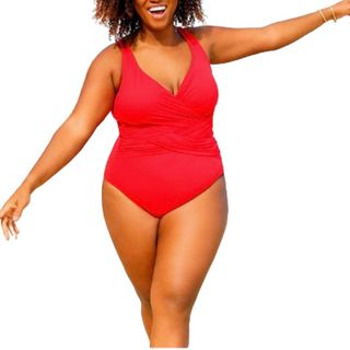 LANDSEND WRAP RED SWIMSUIT 