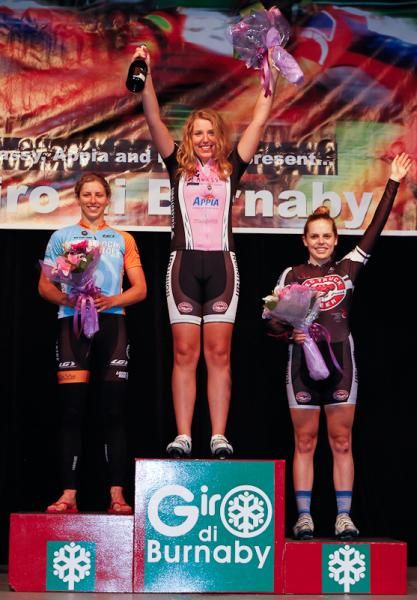 The women's podium (l-r): Jenny Lehmann, 2nd; Julia Garnet, 1st; Karlee Gendron, 3rd.