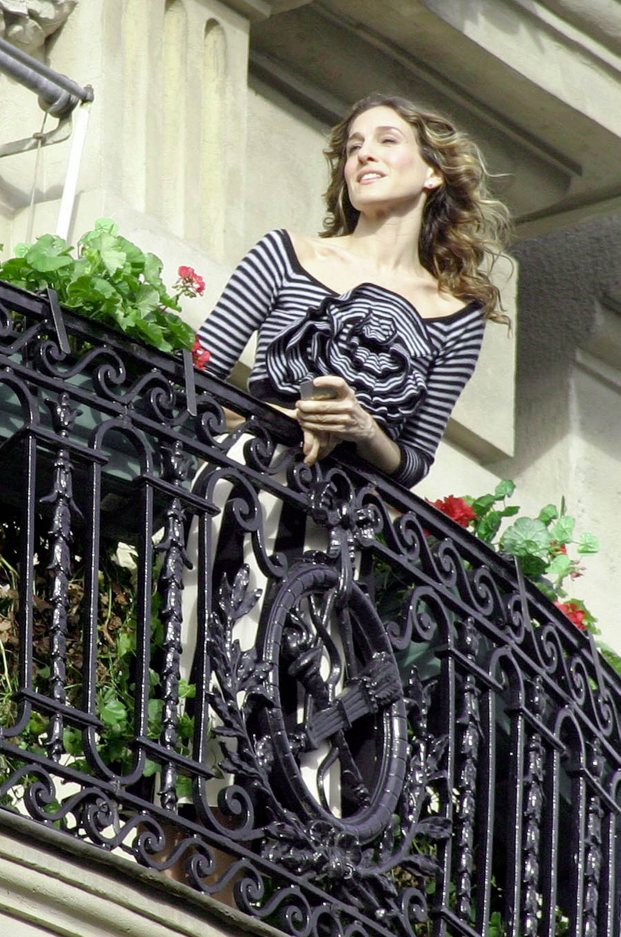 satc - striped top and skirt