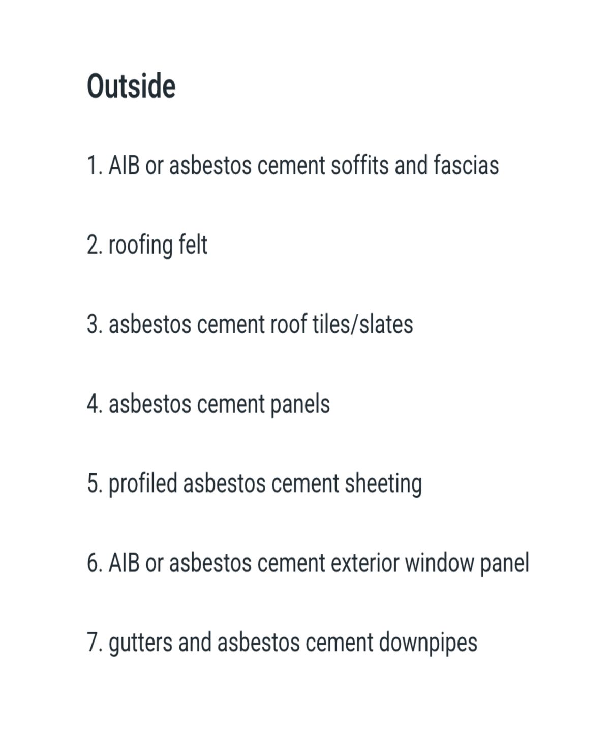 diagrams and keys to asbestos locations inside and outside the home