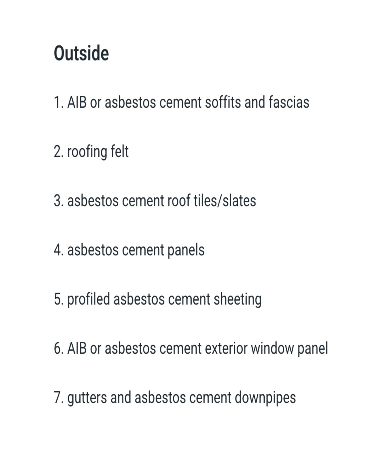 diagrams and keys to asbestos locations inside and outside the home