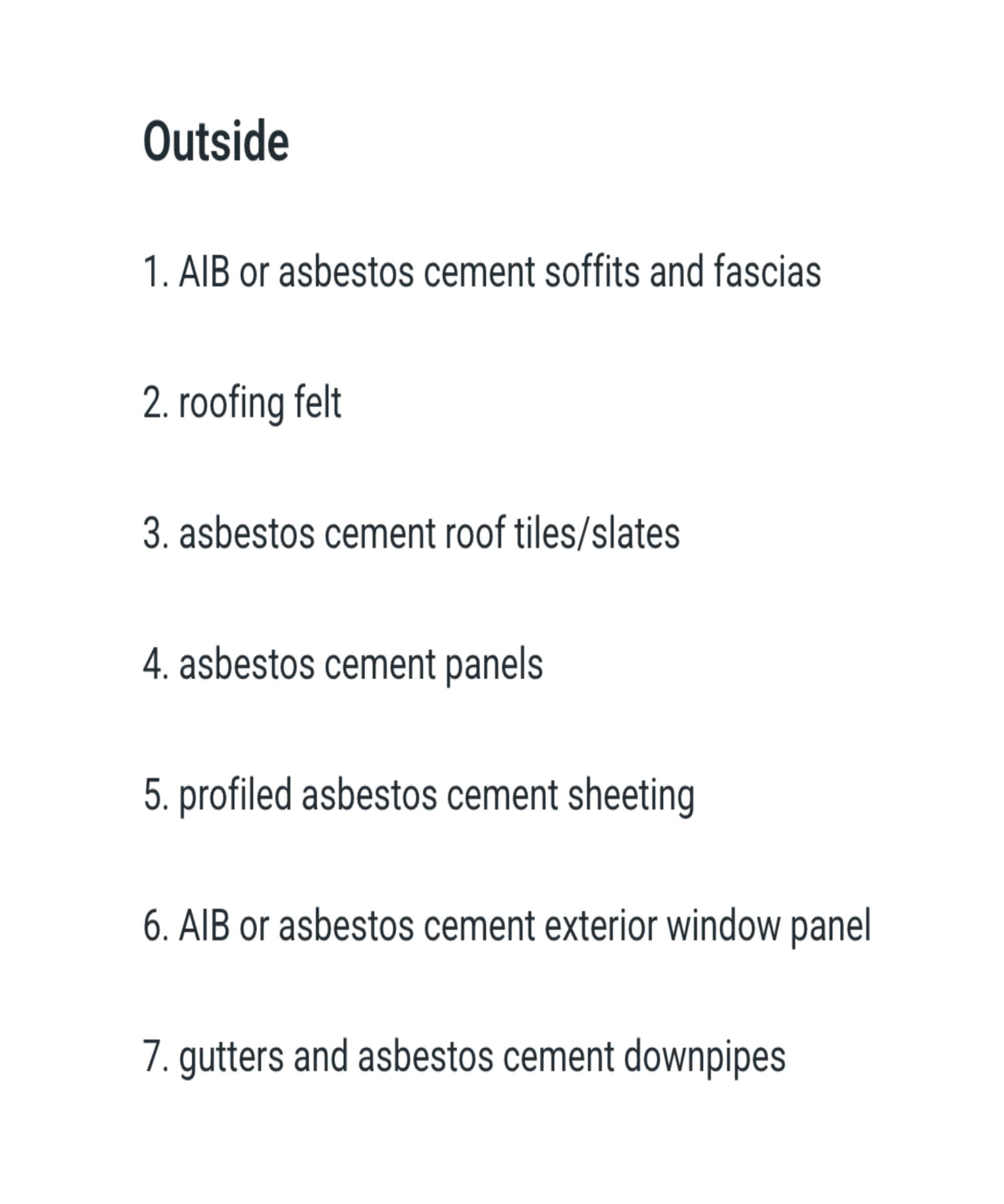 diagrams and keys to asbestos locations inside and outside the home
