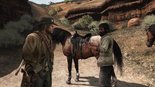 John Marston talks to another man in Red Dead Redemption