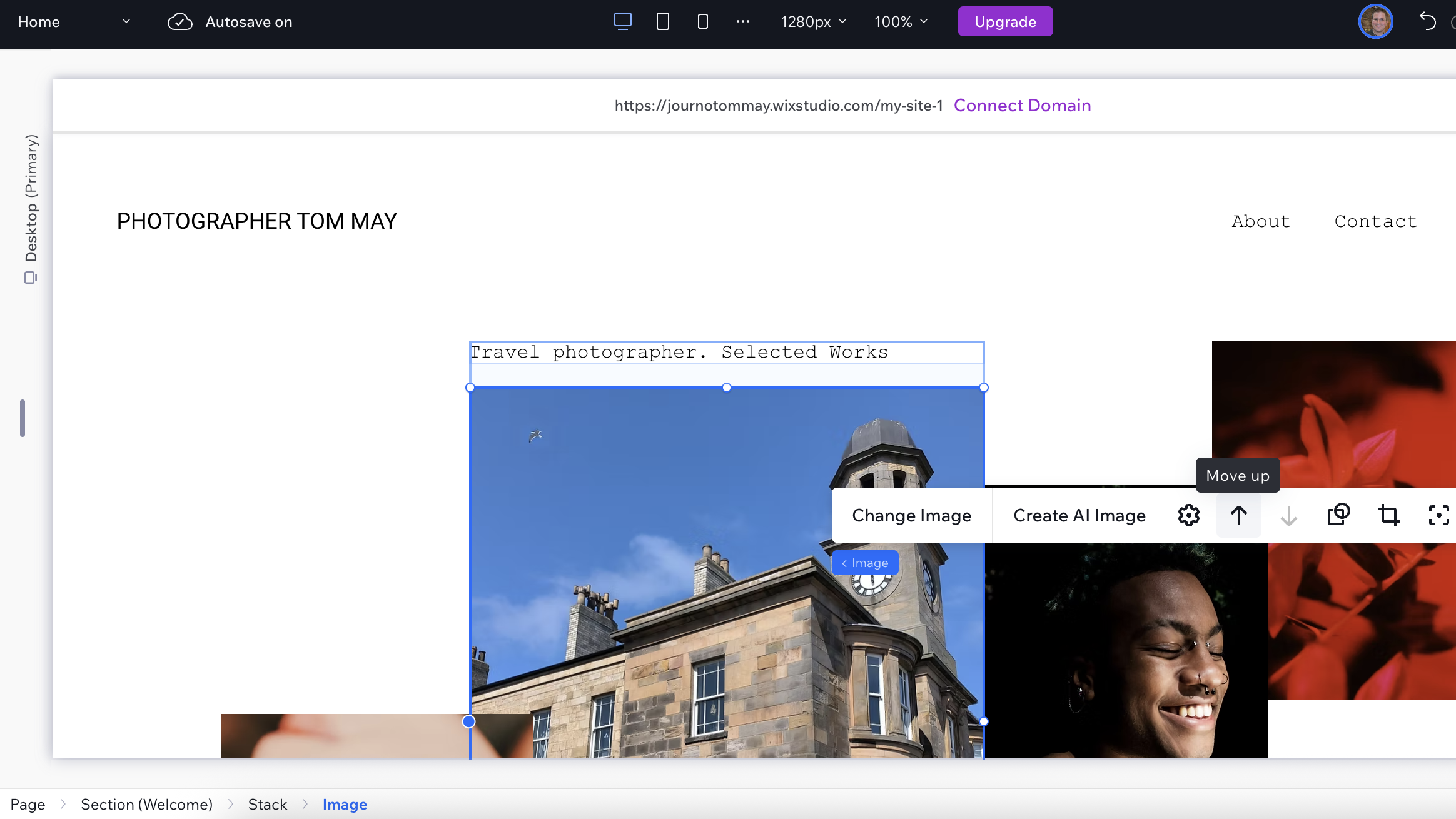 Adding images of travel photography to Wix template