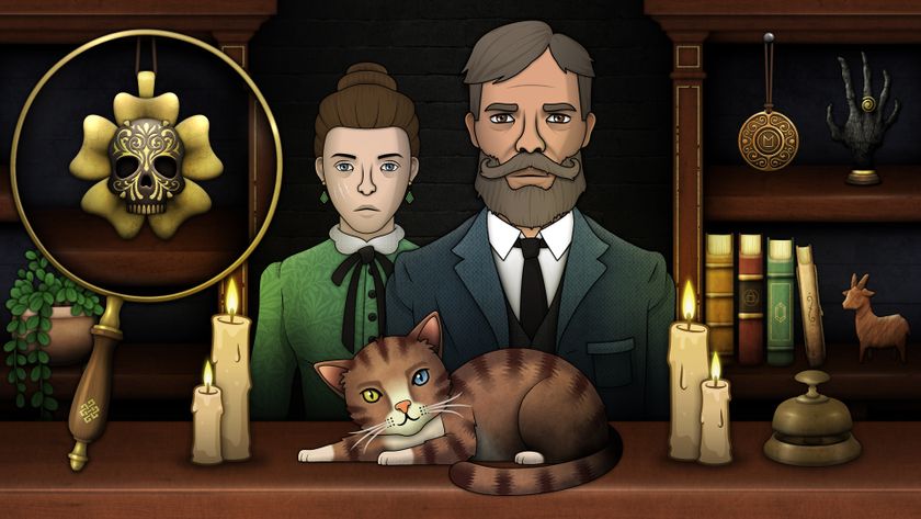 A man and woman and a cat at the counter of an occult shop