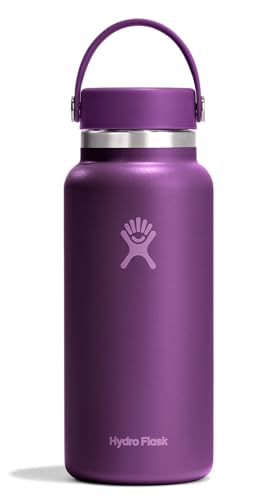 Hydro Flask Water Bottle - Insulated Stainless Steel - Wide Mouth Flex Lid, Non Spill, Leakproof in 32 Oz Beachplum Purple
