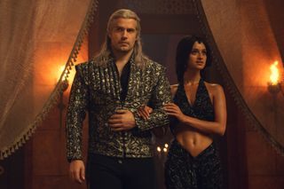 Henry Cavill as Geralt and Anya Chalotra as Yenefer in The Witcher