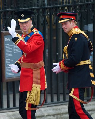 Prince William and Prince HArry arrive at Westminster Abbey for the royal wedding