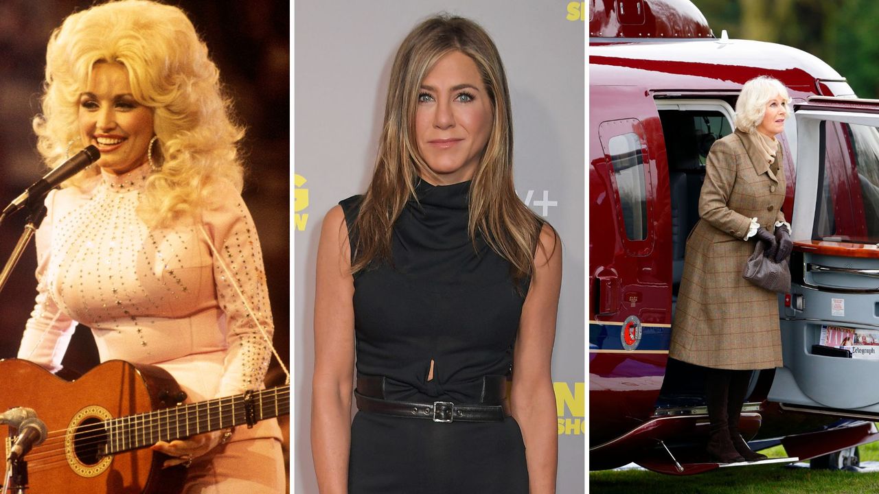 L-R: Dolly Parton, Jennifer Aniston, Queen Camilla