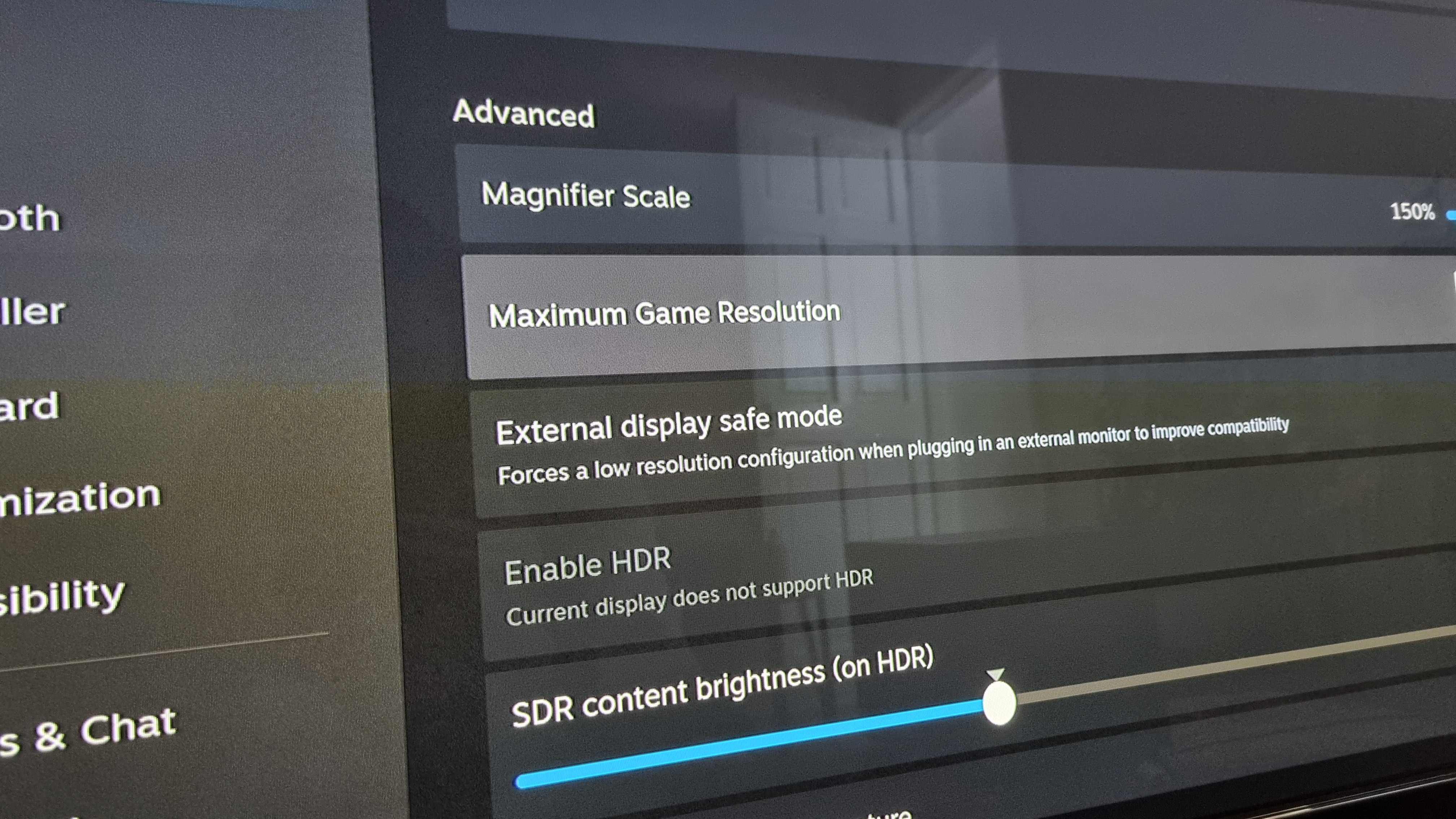 The Maximum Game Resolution setting in the Steam Machine SteamOS menus