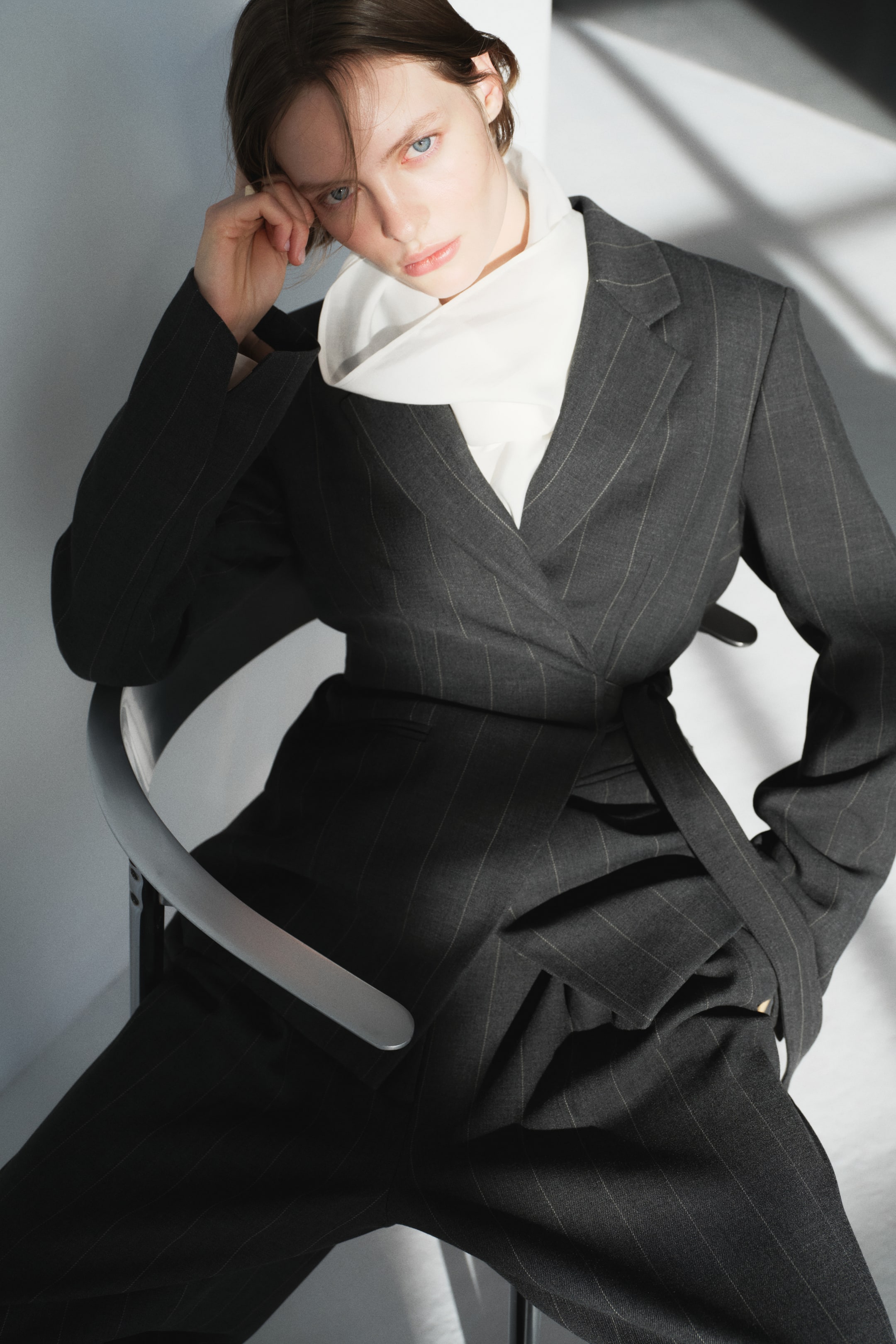 Wrap-Front Jacket - Dark Gray/pinstriped