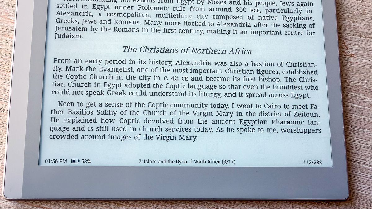 Text of an ebook displayed on the Boox Go 10.3 (Gen II) Lumi