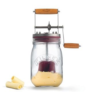 Kilner Butter Churner Set 1l Glass Jar With Hand Churning Mechanism and Paddles Includes Recipe Booklet Ideal for Homemade Flavored Butter Perfect for Pancakes and Baking