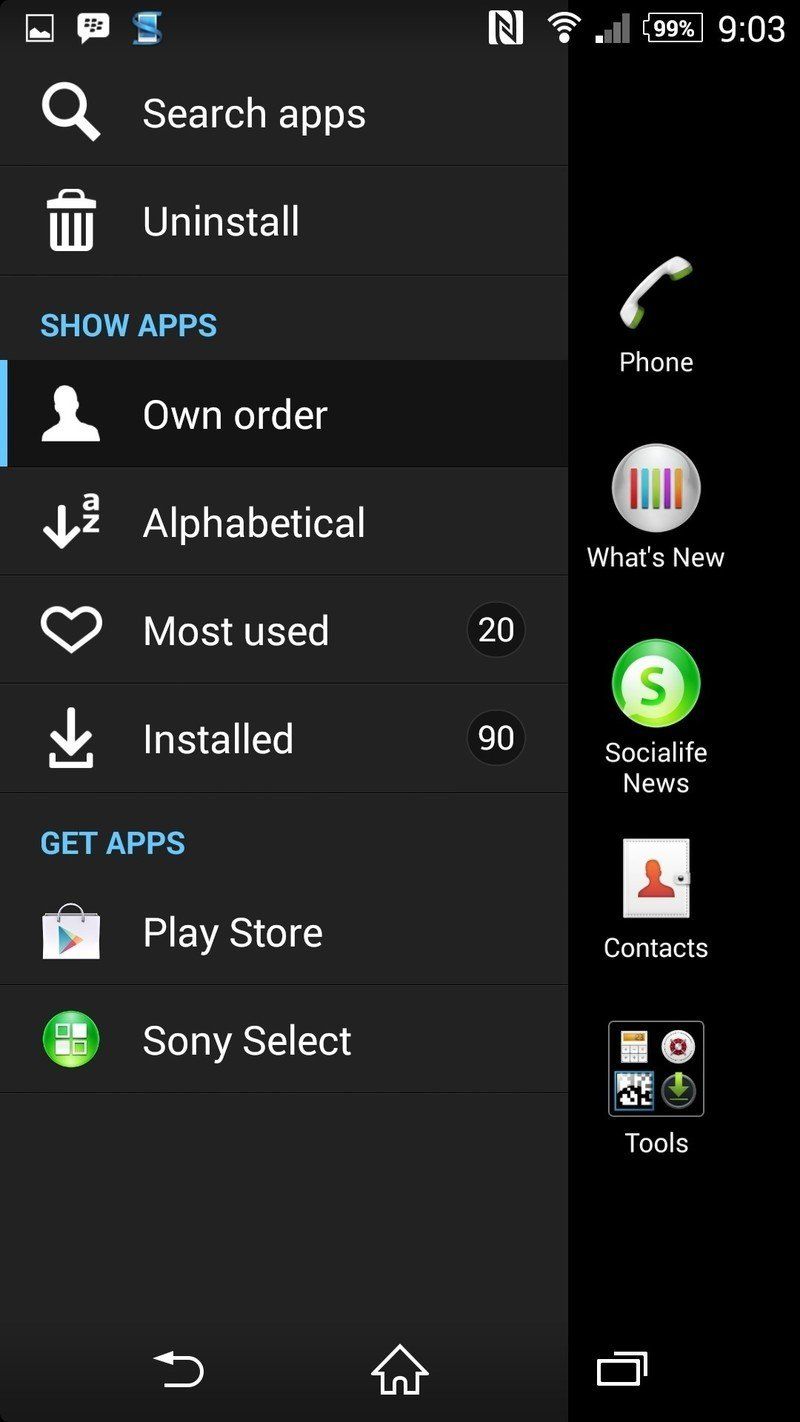 Sony Xperia Z2 launcher settings