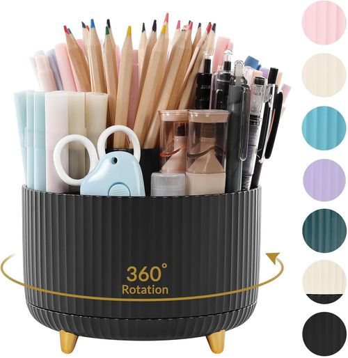 Skydue 360 Degree Rotating Desk Organizer, Dual-Purpose Pencil Pen Holder for Desktop, Rotating Desk Pen Organizer With 5 Slots, Office Supplies, Pencil Cup for Office, School, Home
