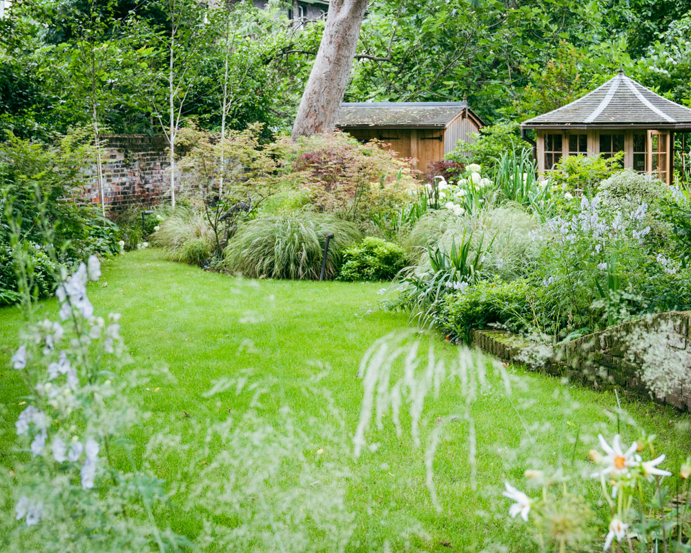 curved beds and soft lines in a city garden
