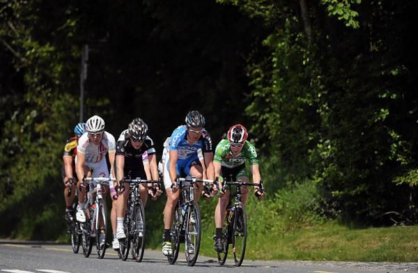 Lars Vierbergen (Koga) and Sean Downey (An Post-Sean Kelly), right, lead the break-away group