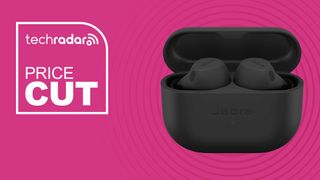 Jabra Elite 8 Active Gen 2 Bluetooth Wireless Earbuds on pink background with price cut sign