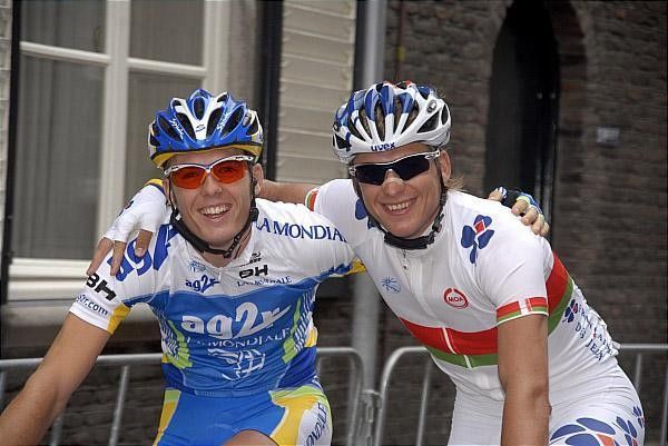 C&eacute;dric Pineau (AG2R) and Yauheni Hutarovich (FdJ) pal around after the finish of stage two.