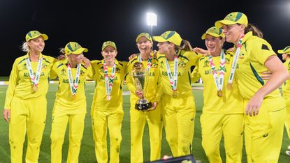 Australia celebrate their win in the ICC Women’s Cricket World Cup final