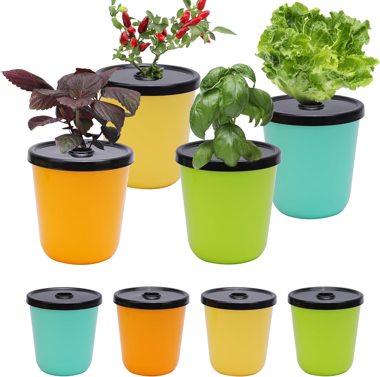 Kiicii Kratky Method Hydroponic Planter Kit, 8 Hydroponic Planter Plus 24 Growing Sponges for Herbs, Hydroponic Mini Buckets for Windowsill Herb Garden, Hydroponic Growing System for Vegetables