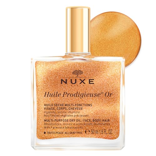 Nuxe Huile Prodigieuse Shimmer Dry Oil With 7 Botanical Oils for Radiant Glow &amp;amp; Hydration for Face, Body &amp;amp; Hair, 1.6 Fl Oz