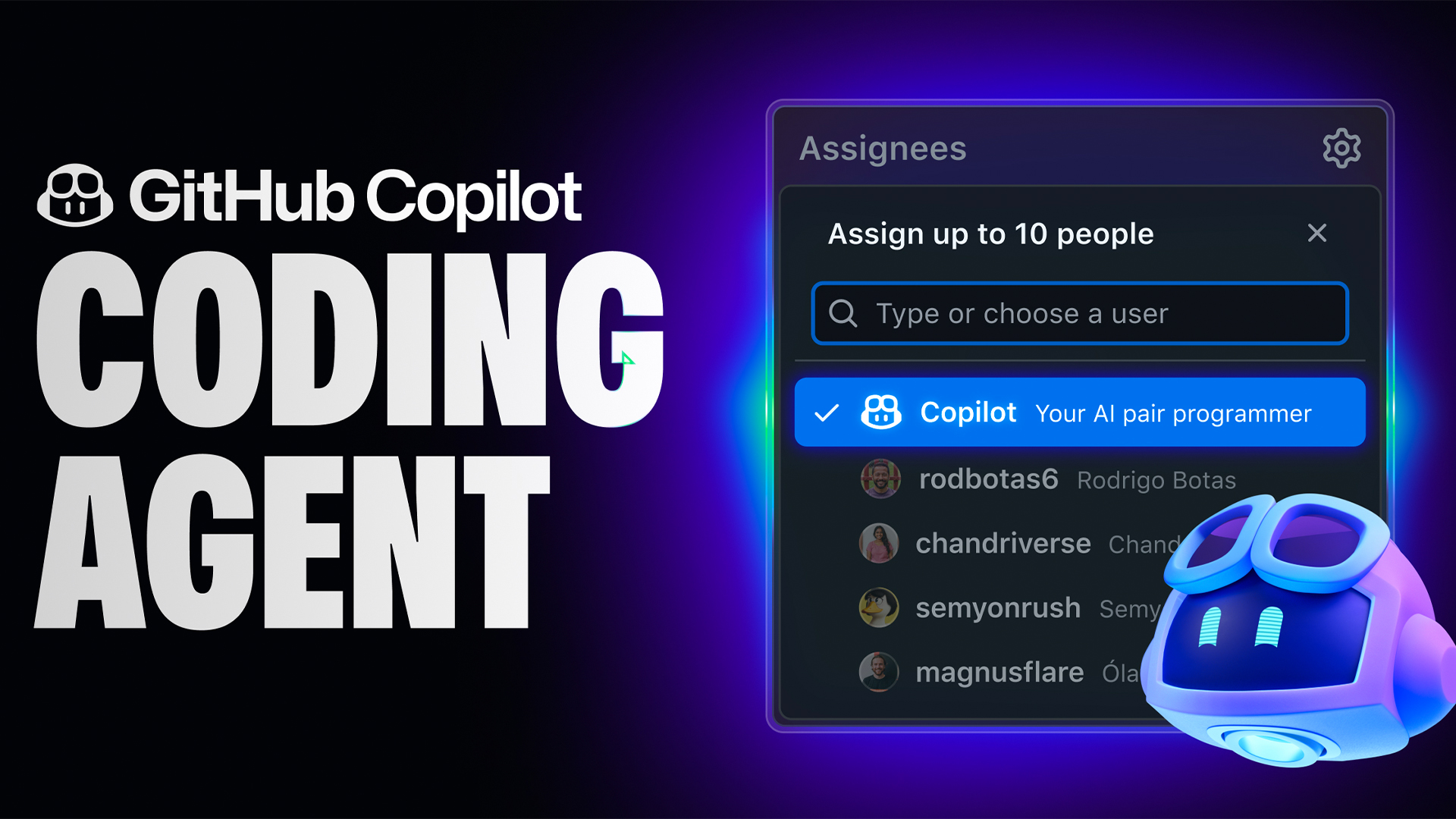 GitHub Copilot coding agent promotional image showing company branding and logo.