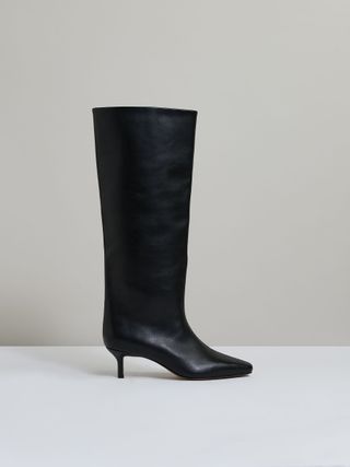 Leather Kitten Heel Boots in Black