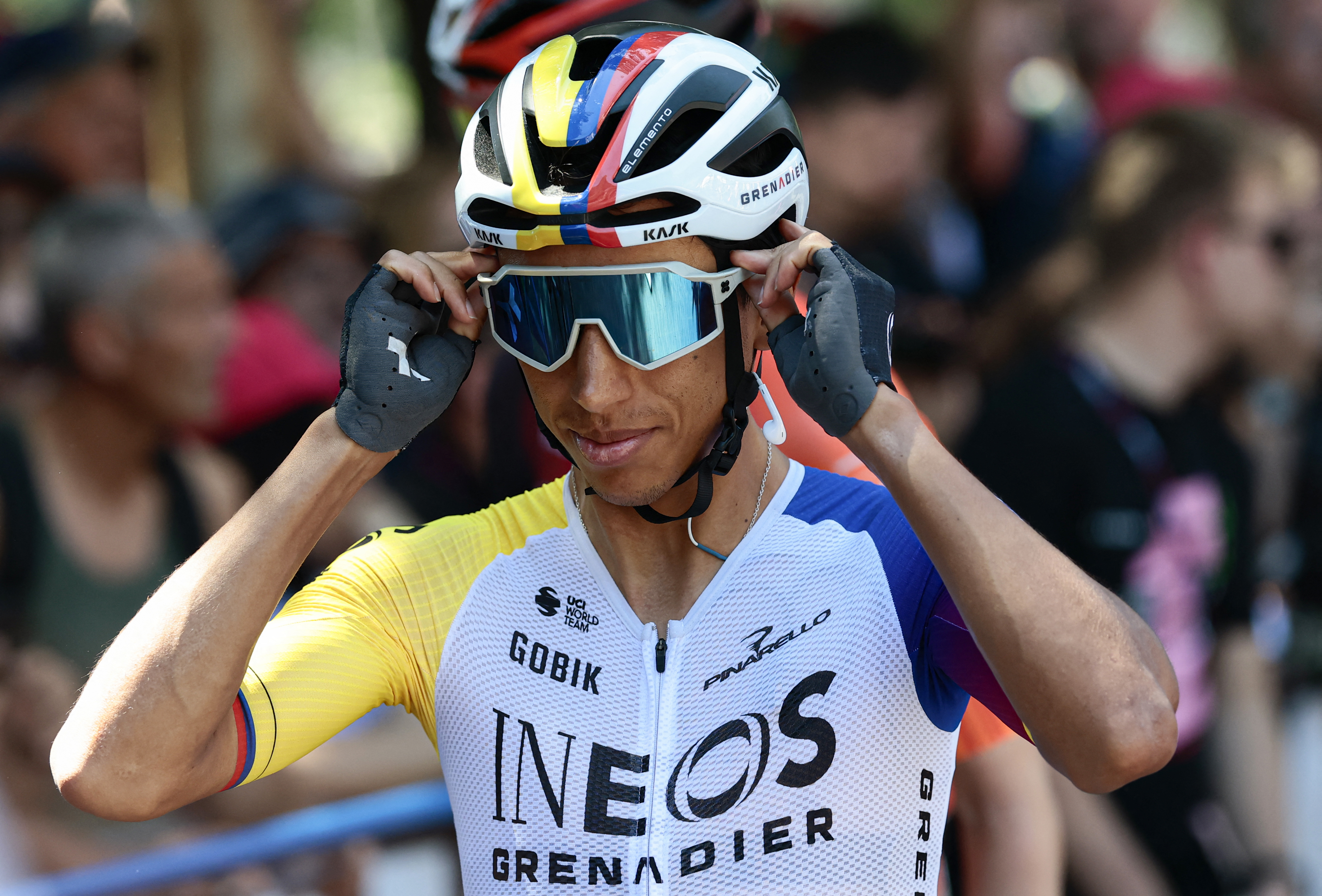 Ineos Grenadiers' Colombian rider Egan Bernal arrives ahead of the 21st stage of the 108th Giro d'Italia cycling race of 143kms from Rome to Rome on June 1, 2025. (Photo by Luca Bettini / AFP) (Photo by LUCA BETTINI/AFP via Getty Images)