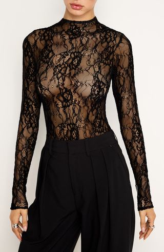 Sheer Lace Long Sleeve Bodysuit