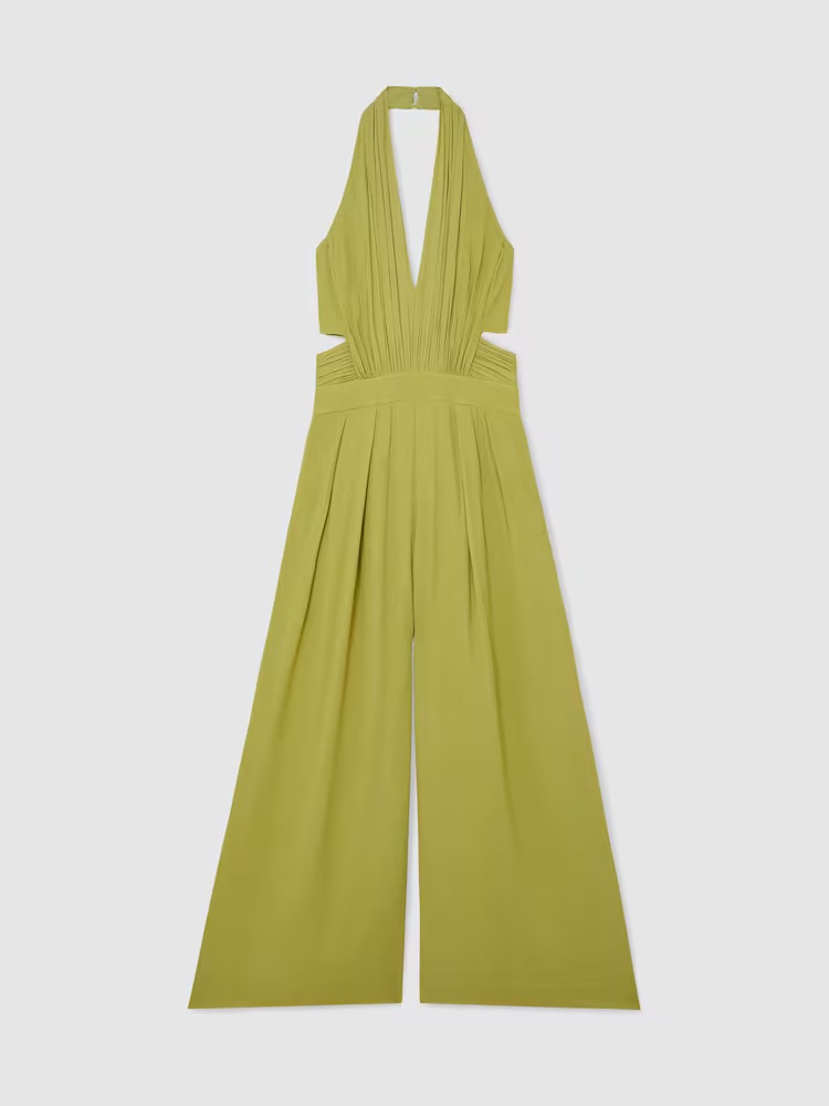 Reiss, Lainey Halterneck Pleated Wide-Leg Jumpsuit