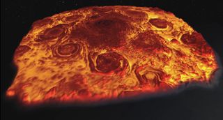 This infrared 3D image of Jupiter's north pole was derived from data collected by the Jovian Infrared Auroral Mapper instrument aboard NASA's Juno spacecraft.