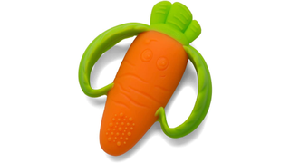 A carrot-shaped teether
